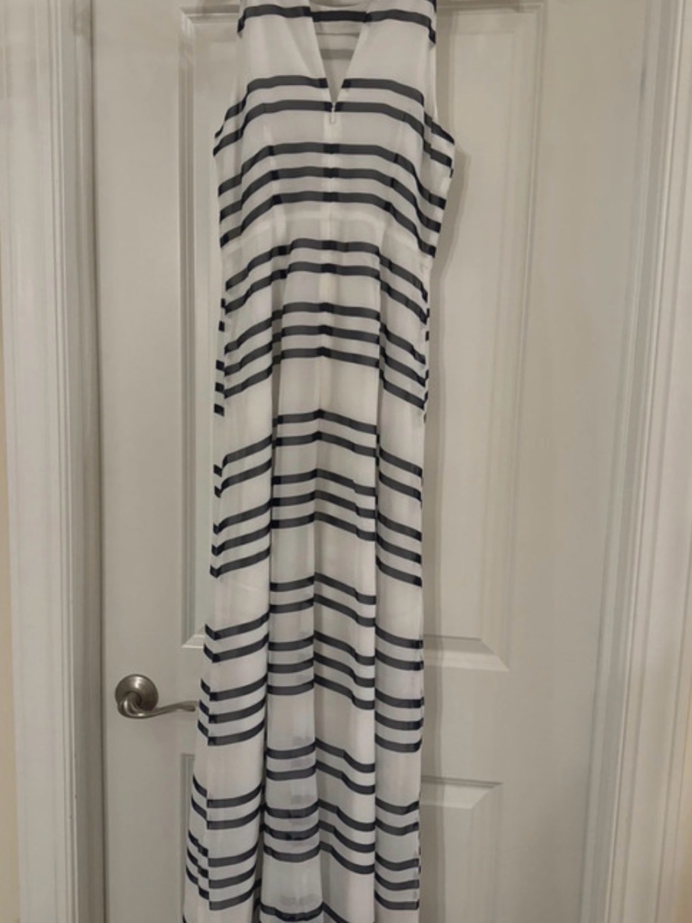 Ann Taylor White Maxi Dress with Navy Horizontal Stripes